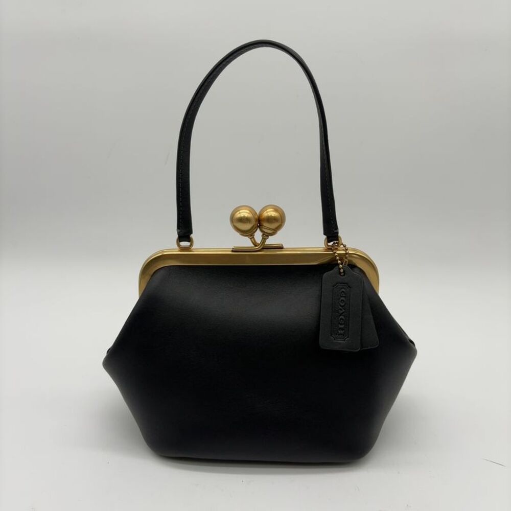 Coach kisslock Black Leather Frame Bag 16